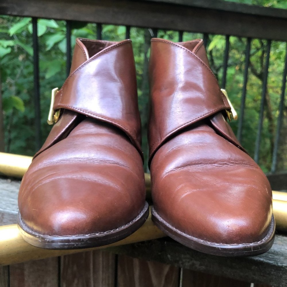 VINTAGE ETIENNE AIGNER BROWN MONK STRAP ANKLE BOOTS SZ 7.5 - Picture 14 of 16